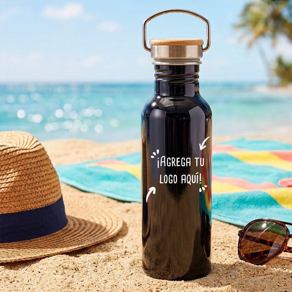 Botella aluminio tapa bamboo 750ml