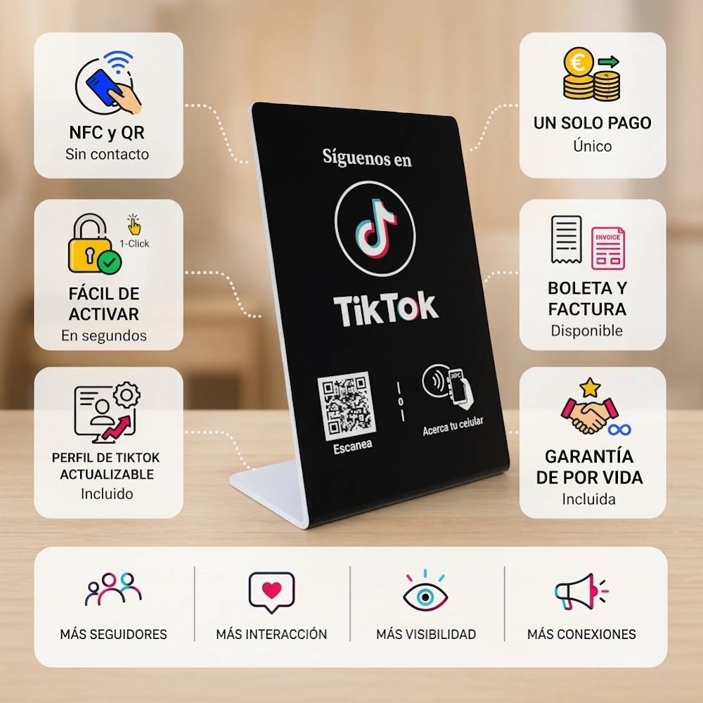 Stand NFC y QR para TikTok (Diseño de la foto)