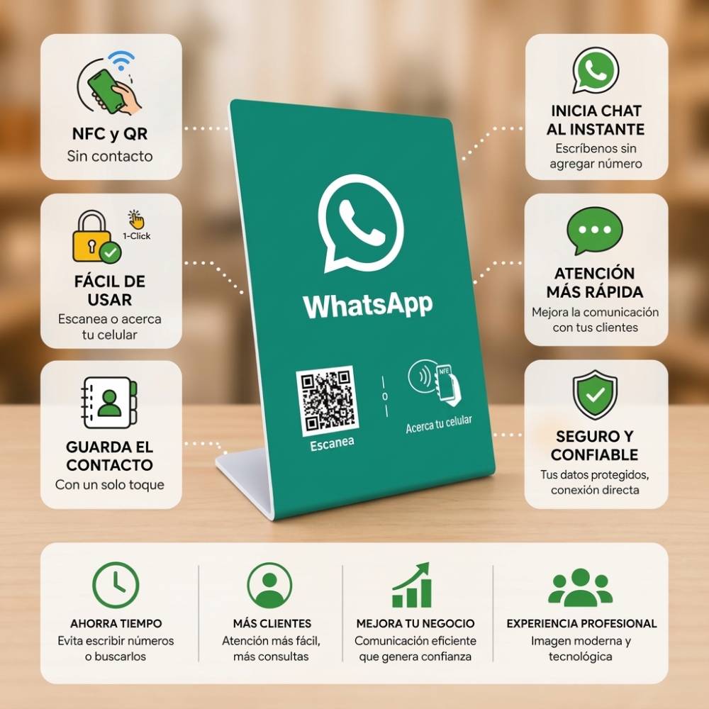 Stand NFC y QR para chat de whatsapp (Diseño de la foto)